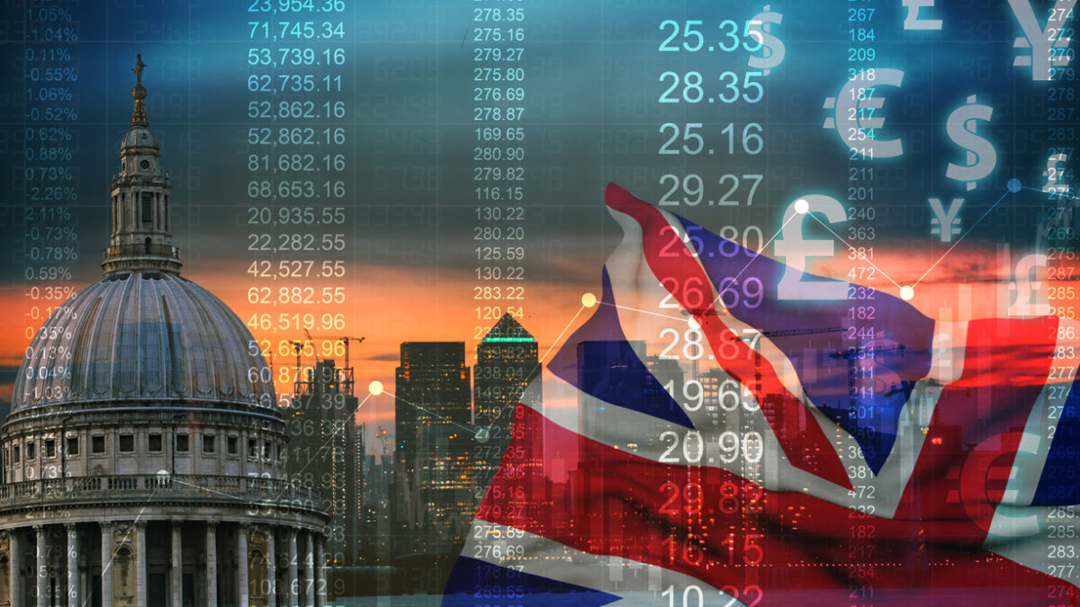 UK Stock graphic background on financial market trade chart with financial market trade chart