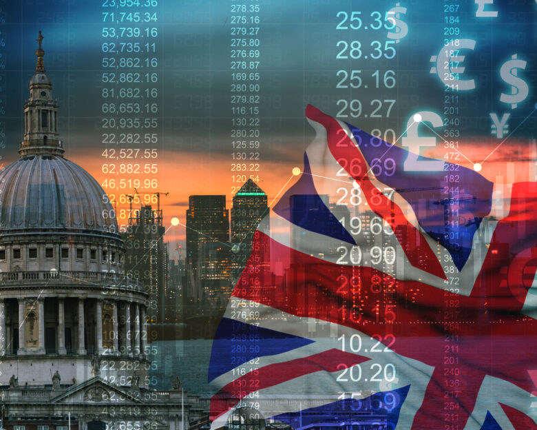 UK Stock graphic background on financial market trade chart with financial market trade chart