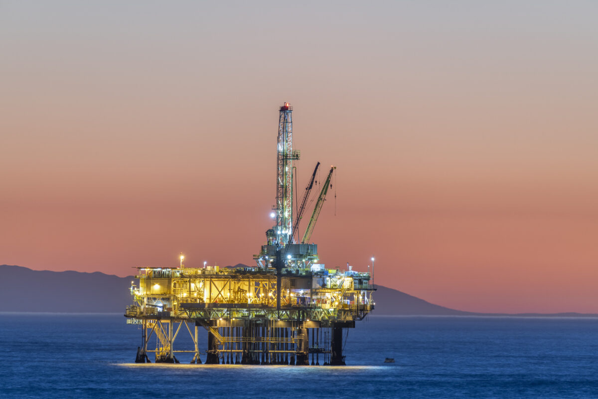 Dramatic image of an offshore oil platform off the coast of