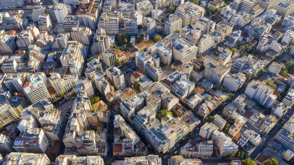 Residential buildings in Athens, aerial view, Greece.