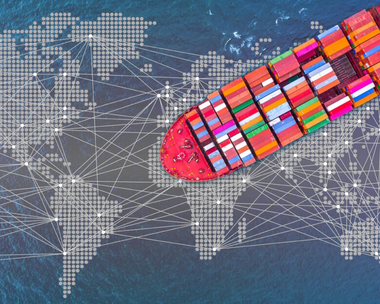 Container ship carrying container for business freight shipping import and export, Aerial view container ship arriving in commercial port.