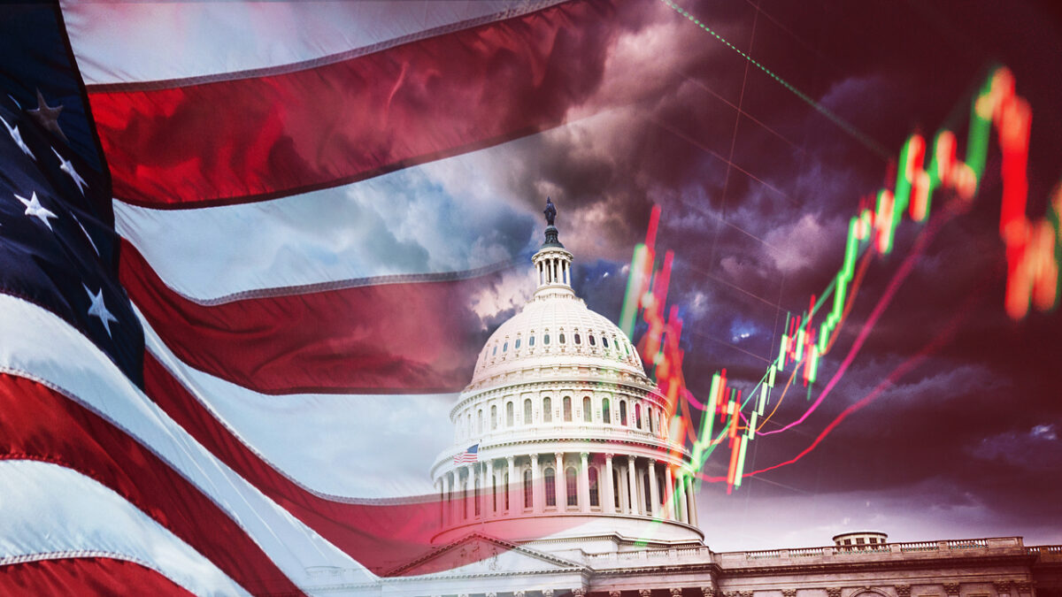 tariffs concept image with us flags