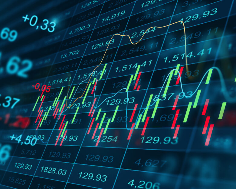 Financial data displays price trends and movements on a trading screen during market hours