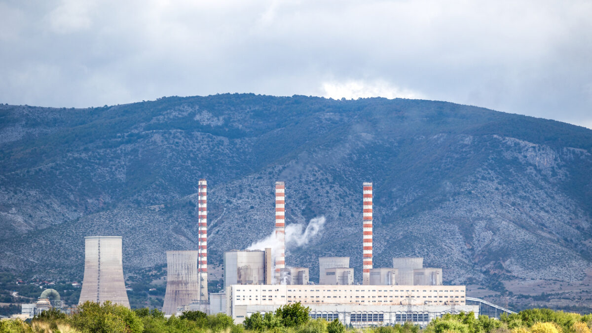 Agios or Saint Dimitrios Power Station or lignite power plant, near Kozani and Ellispontos village, Greece, main coal mining area of Greece, fossil fuel, environmental pollution and climate change.