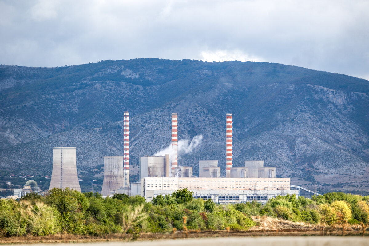 Agios or Saint Dimitrios Power Station or lignite power plant, near Kozani and Ellispontos village, Greece, main coal mining area of Greece, fossil fuel, environmental pollution and climate change.