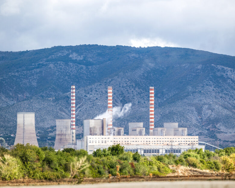 Agios or Saint Dimitrios Power Station or lignite power plant, near Kozani and Ellispontos village, Greece, main coal mining area of Greece, fossil fuel, environmental pollution and climate change.