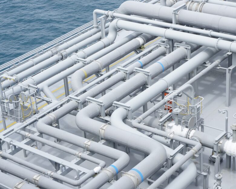 Natural Gas Pipeline in Floating Storage and Regasification Unit. Contains of LNG (Liquifed Natural Gas) and to be converted into natural gas or methane.