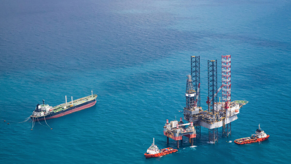 Offshore oil rig drilling platform in the gulf of Thailand