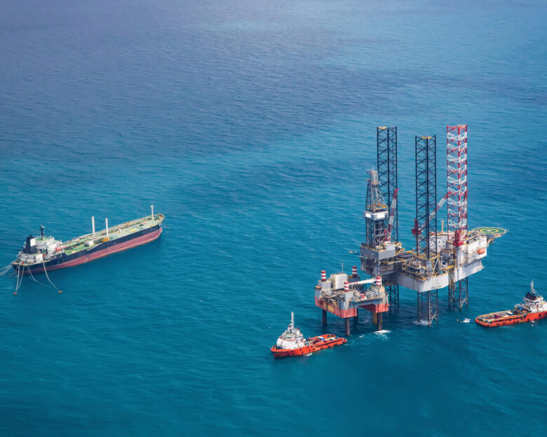 Offshore oil rig drilling platform in the gulf of Thailand