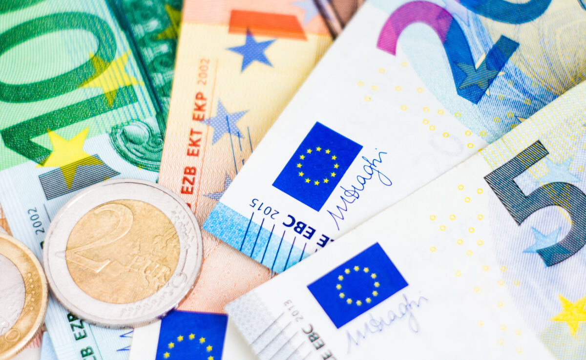 Euro money banknotes and coins close up