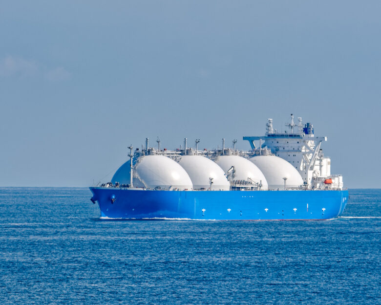 Liquefied natural gas (LNG) tanker is passing by Strait of Singapore