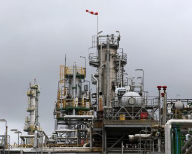 A general view of the PCK refinery, a crude oil processing facility supplying gasoline, jet fuel, diesel and fuel oil, in Schwedt/Oder, Germany, March 31, 2026. REUTERS/Lisi Niesner