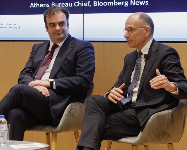 Κυριάκος Πιερρακάκης και Ενρίκο Λέτα σε εκδήλωση στην Αθήνα