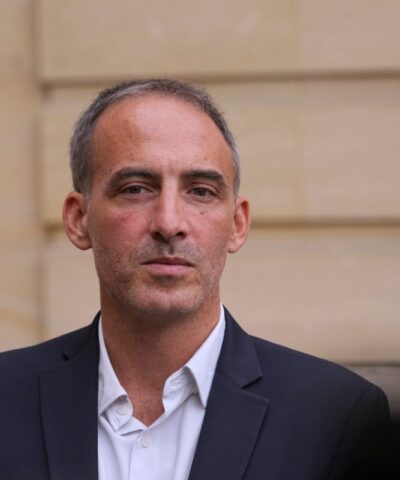 Raphael Glucksmann, co-president of French centre-left party, Place Publique, speaks to medias following a meeting with French Prime Minister Francois Bayrou before a confidence vote, at the Hotel Matignon in Paris Tuesday, Sept. 2, 2025.
