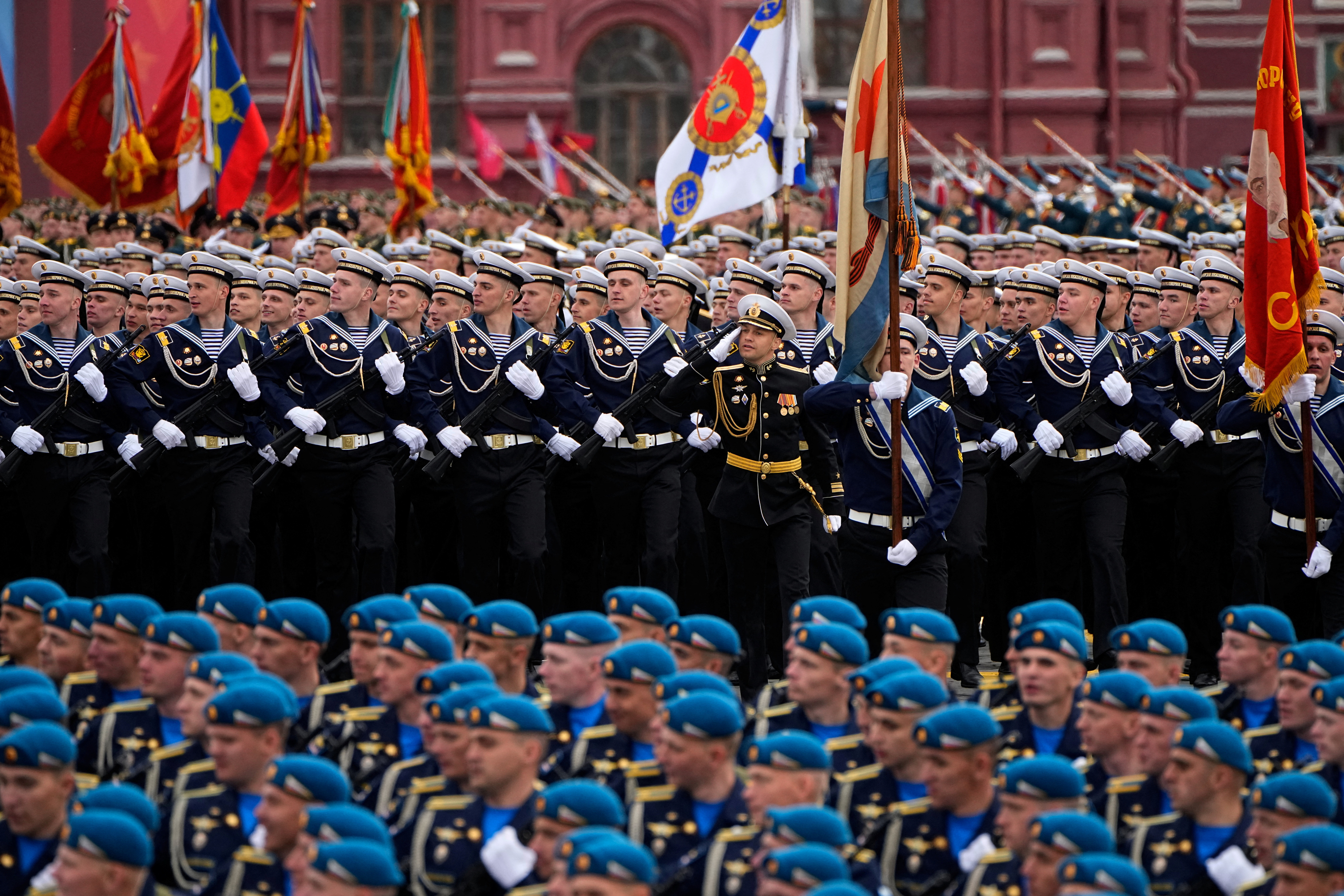 Russian servicemen attend the Victory Day military parade in Moscow, on Saturday, May 9, 2026, during celebrations of the 81st anniversary of the Soviet Union's victory over Nazi Germany during World War II. Alexander Zemlianichenko