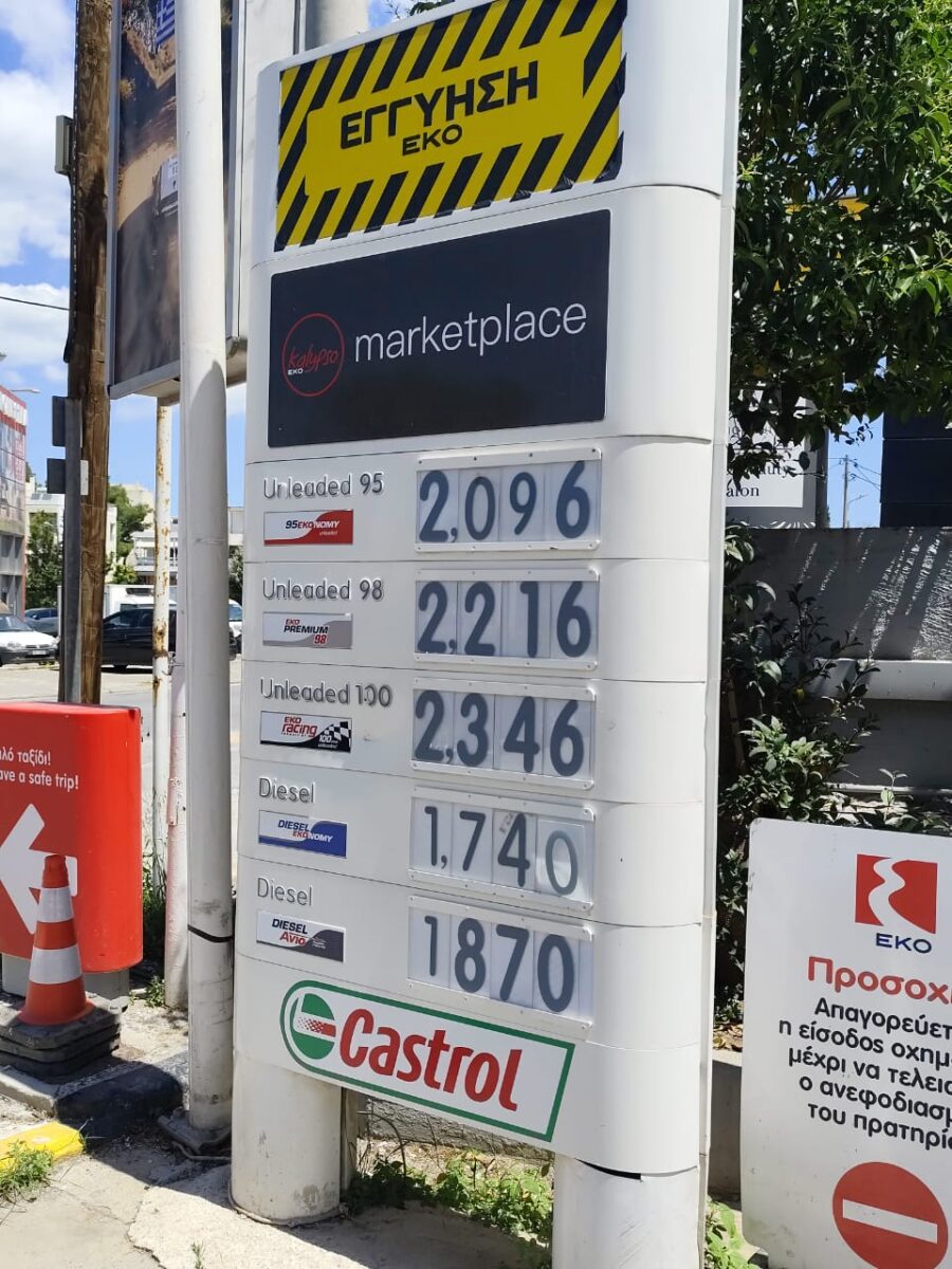 Τιμές βενζίνης σε πρατήριο υγρών καυσίμων