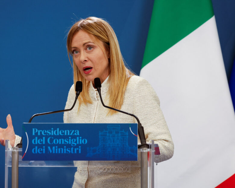Italy's Prime Minister Giorgia Meloni attends a press conference with Indian Prime Minister Narendra Modi at Villa Doria Pamphili, in Rome, Italy, May 20, 2026.