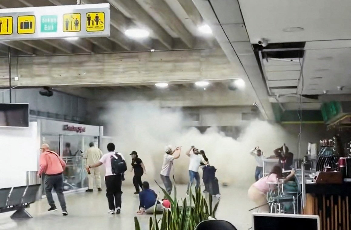 Aftermath of an earthquake, in Maiquetia People react during an earthquake at Simon Bolivar International Airport in Maiquetia, Venezuela, June 24, 2026, in this still image obtained from a social media video. Wilmer Azuaje/via REUTERS THIS IMAGE HAS BEEN SUPPLIED BY A THIRD PARTY. MANDATORY CREDIT. NO RESALES. NO ARCHIVES. THIS PICTURE WAS PROCESSED BY REUTERS TO ENHANCE QUALITY. AN UNPROCESSED VERSION HAS BEEN PROVIDED SEPARATELY. Verification Lines: The location of the video was verified by the ceiling, signage and floor design which matched archive and imagery of Simon Bolivar International Airport in Maiquetia, Venezuela. The video was filmed at the coordinates: 10.598665374102927, -66.98241535277018. The date was verified by a USGS report of two earthquakes that hit Venezuela on June 24. Venezuela’s Interior Ministry said buildings and houses plummeted after the earthquakes.