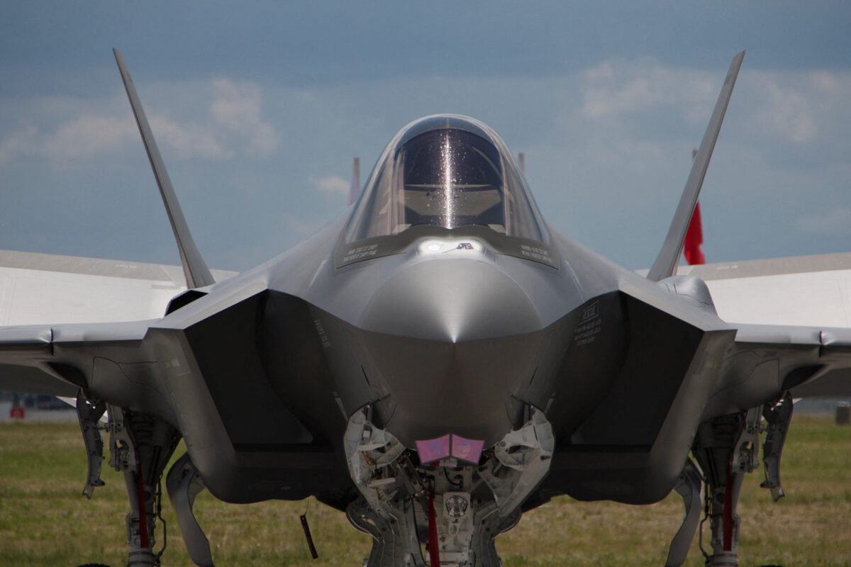 A newly acquired Polish F-35 Lightning II stealth strike fighter, named 'Husarz' in reference to the Polish "winged hussar" cavalry units, is presented at the military airport in Lask, Poland, June 12, 2026. REUTERS/Kuba Stezycki
