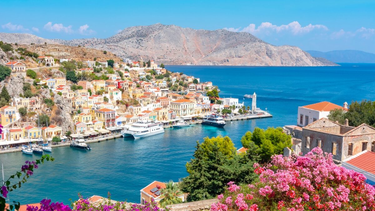 Symi town cityscape, Dodecanese islands, Greece