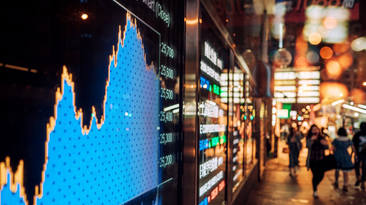 Financial stock exchange market display screen board on the street
