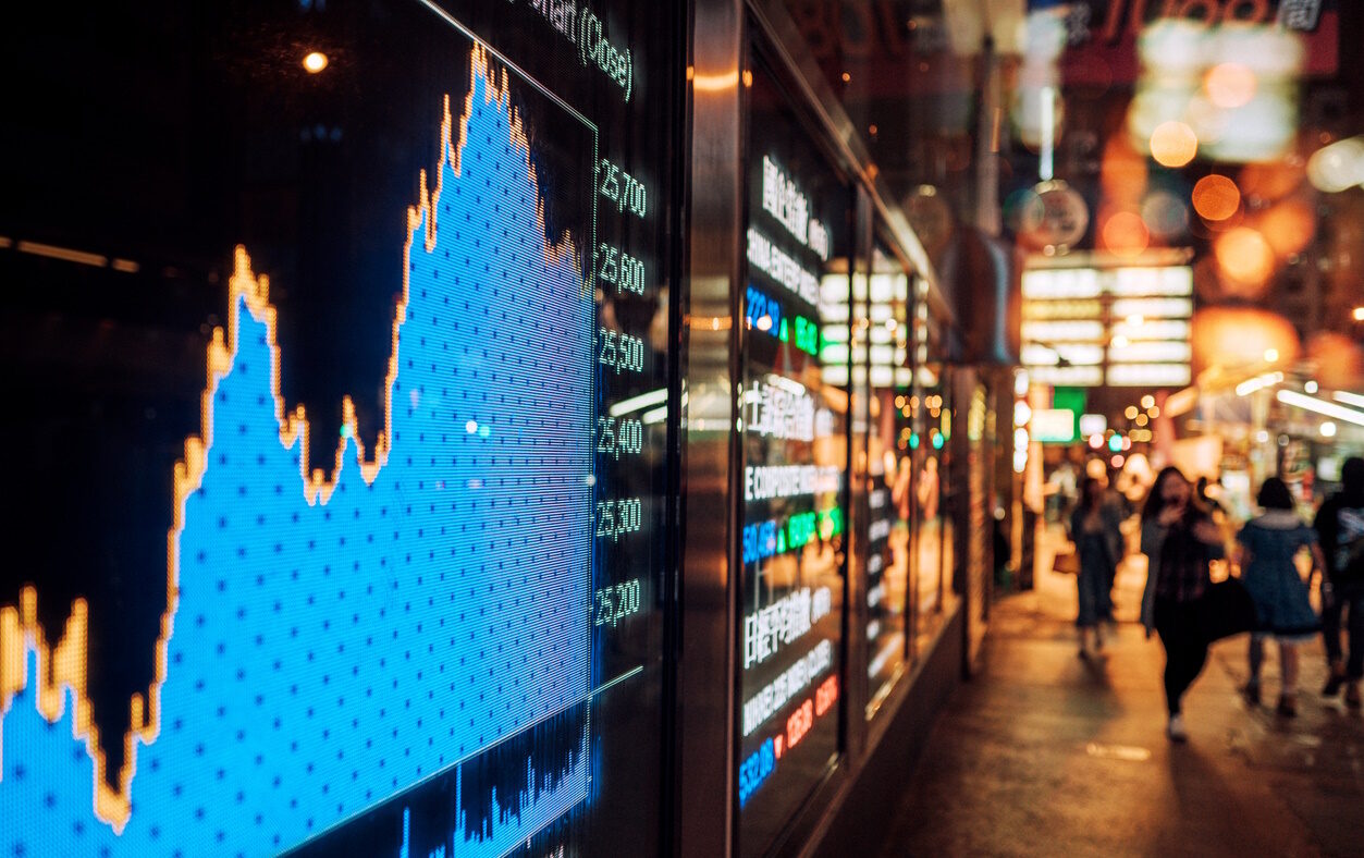 Financial stock exchange market display screen board on the street