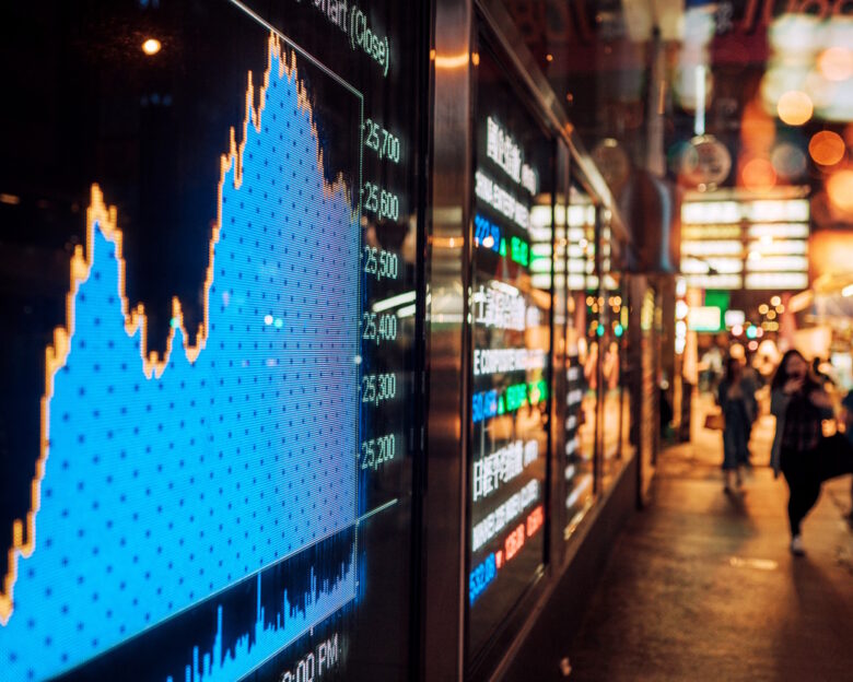 Financial stock exchange market display screen board on the street