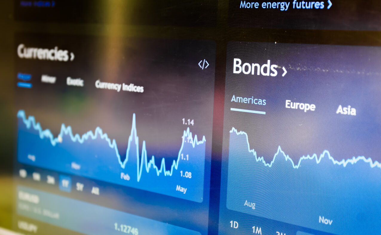 American bonds on stock market perspective dashboard. Stock exchange market chart.