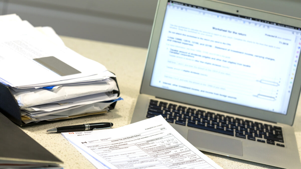 Laptop Computer with Income Tax Documents