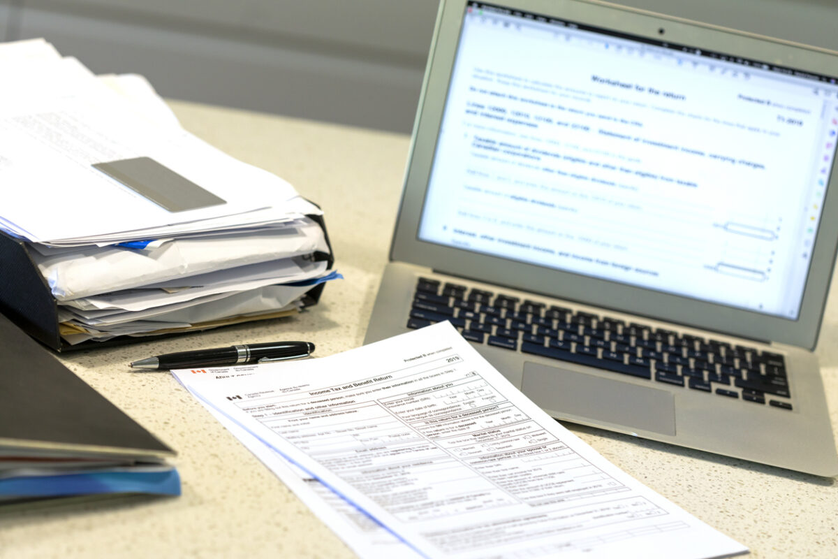 Laptop Computer with Income Tax Documents