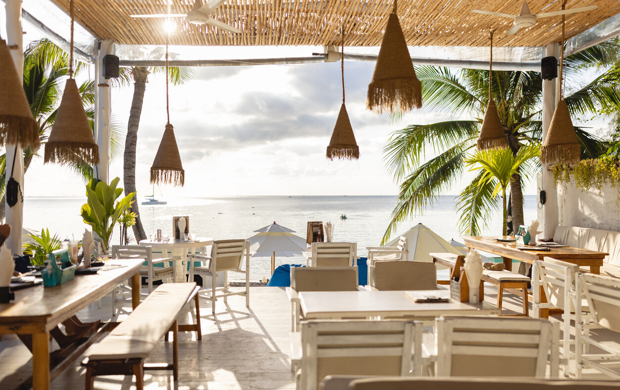 Modern beach bar, with a view of the sea
