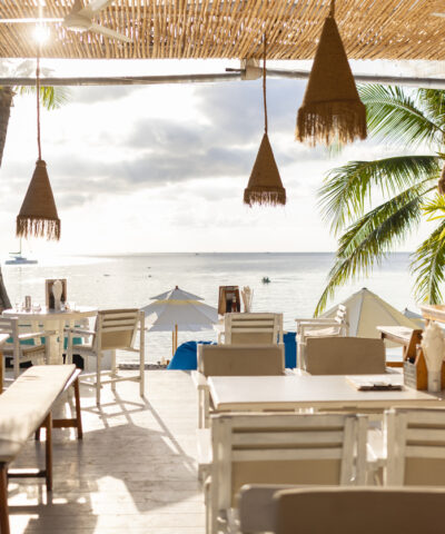 Modern beach bar, with a view of the sea