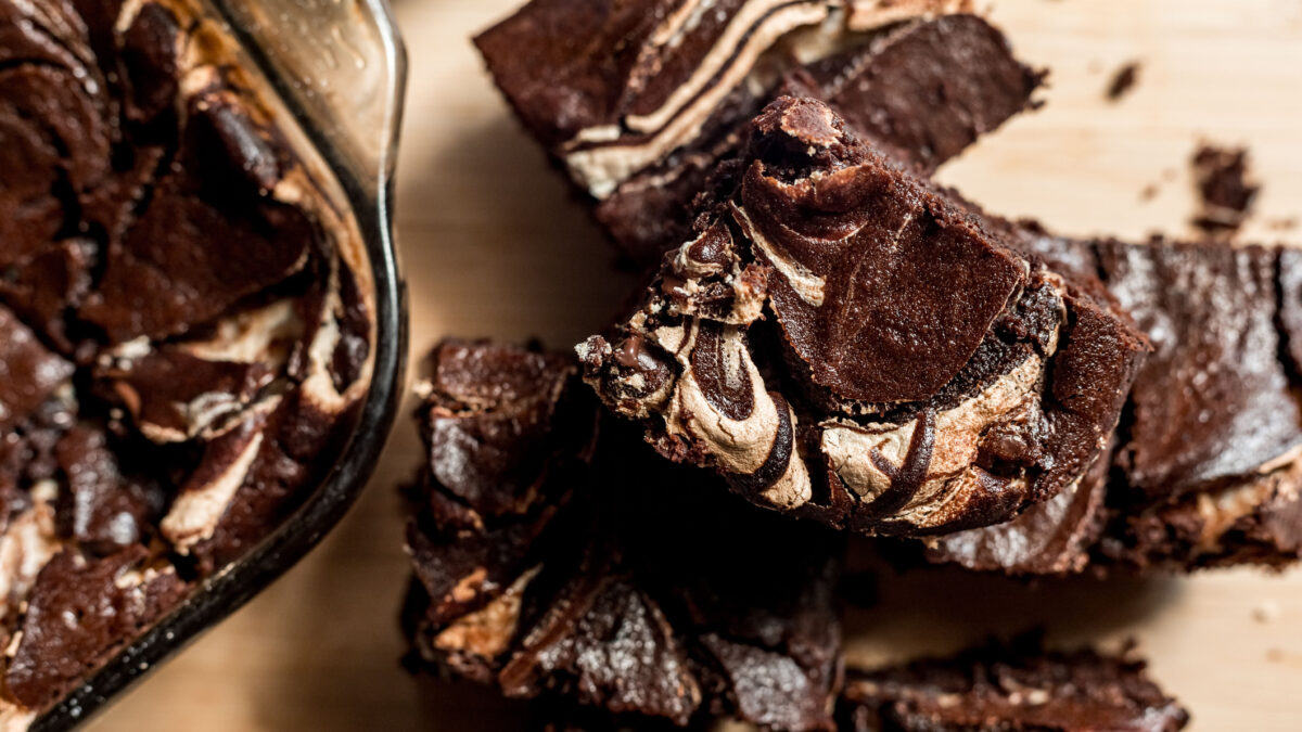 An appetizing homemade chocolate brownie