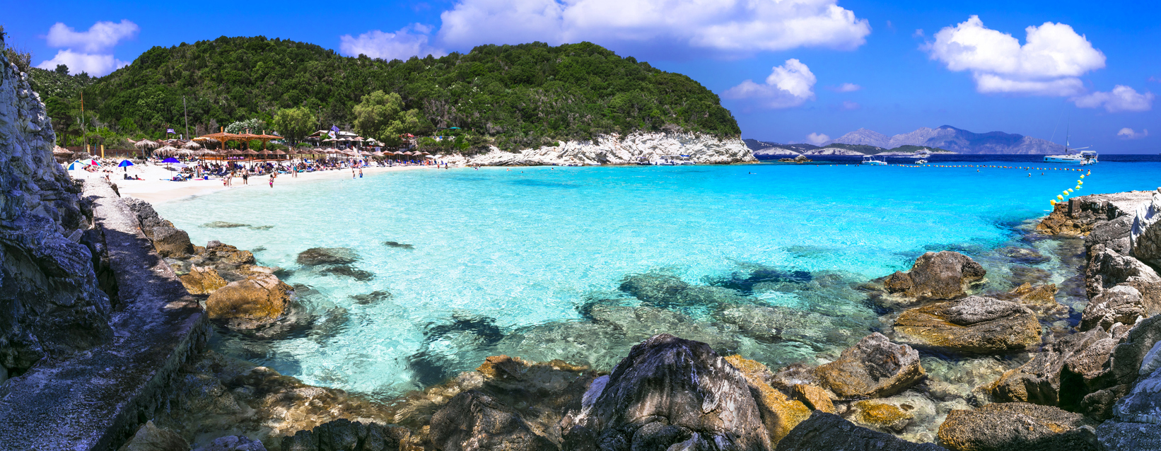 Greece. Antipaxos island - small beautiful ionian island with gorgeous white beaches and turquoise crystal sea. View of stunning Vrika beach