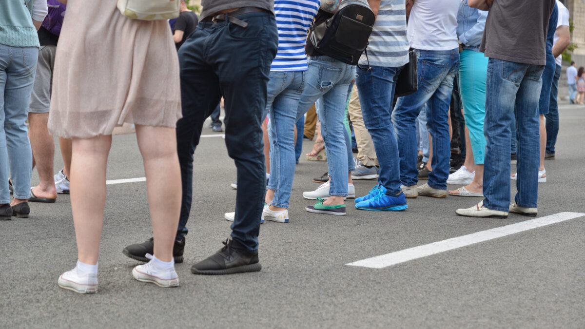 People watching a street competition. Kyiv, Ukraine.