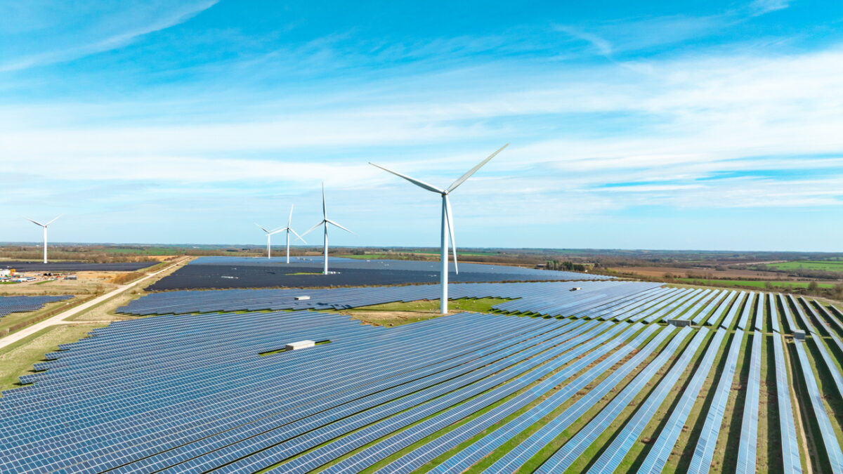 Wind turbines and solar panels in England