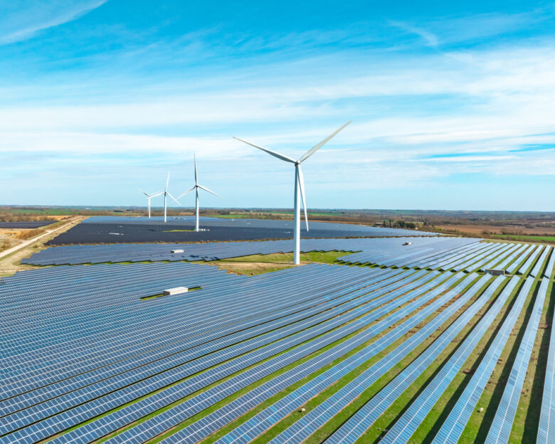 Wind turbines and solar panels in England