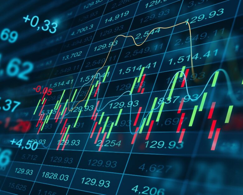 Financial data displays price trends and movements on a trading screen during market hours