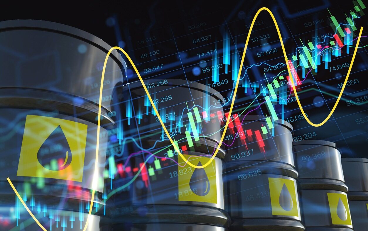 oil price chart trading concept Israel Iran USA war conflict. Strait of Hormuz block oil ship stop