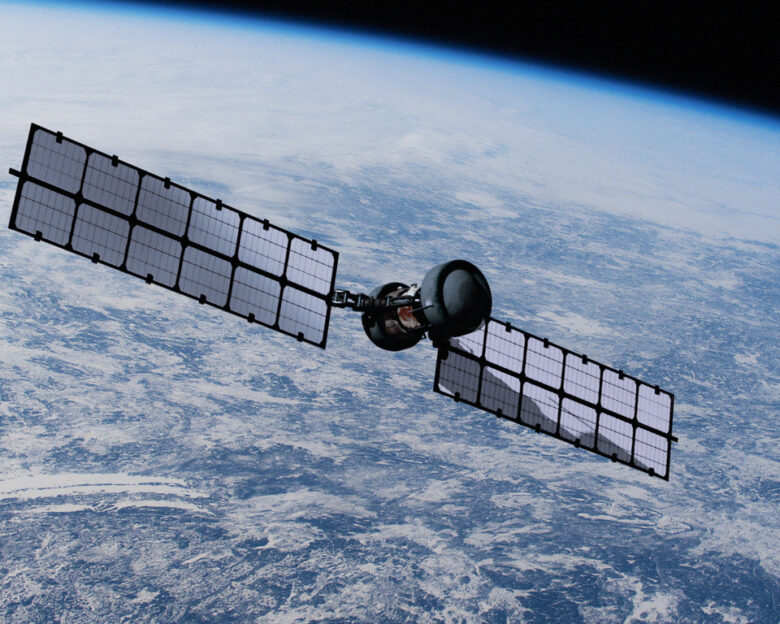 Satellite in space orbiting the planet Earth for space research mission or GPS communications. NASA Public Domain Imagery