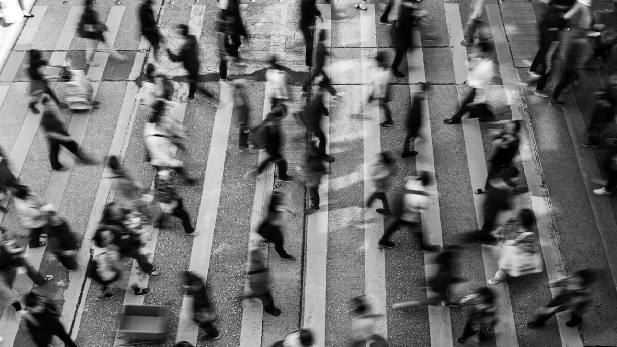 Busy pedestrian crossing