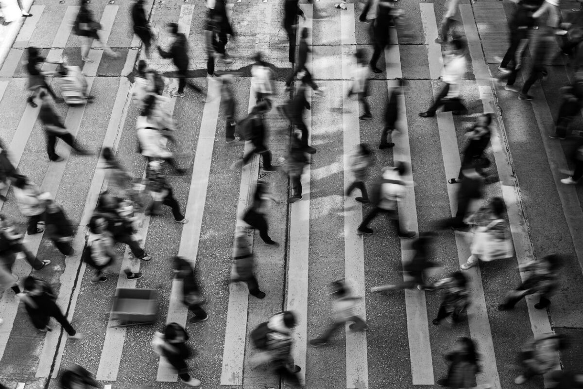 Busy pedestrian crossing