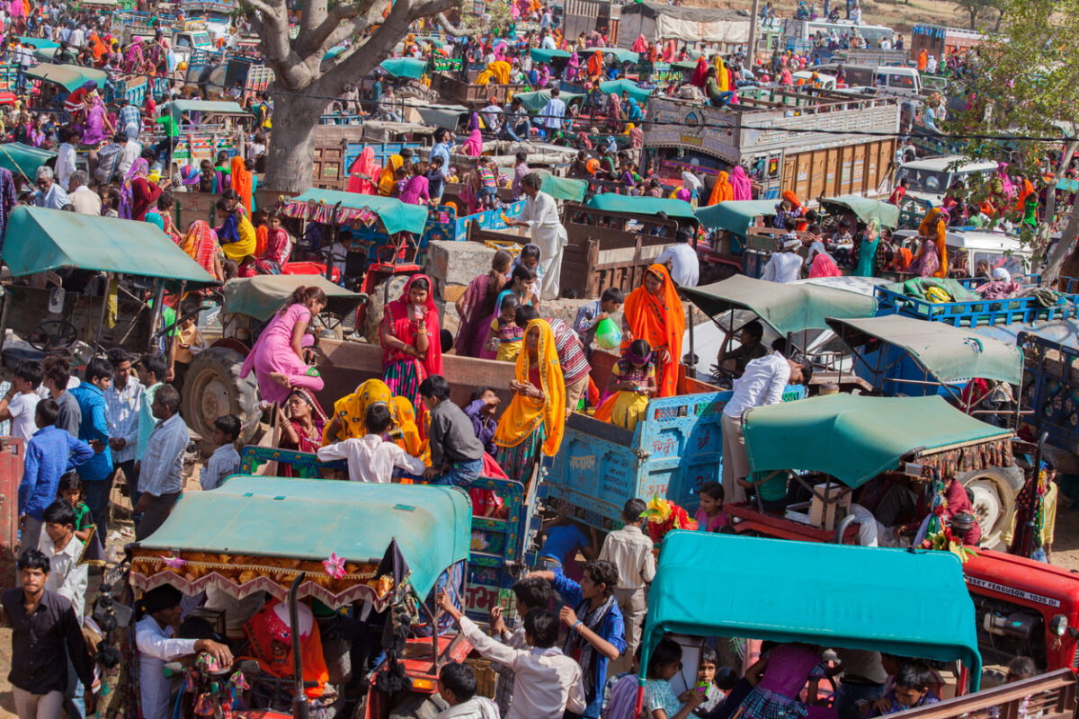 Jaipur, Rajasthan, India – March 24, 2014 : People specially villagers arrives at Chaksu Fair in Jaipur by various means of transporatation,