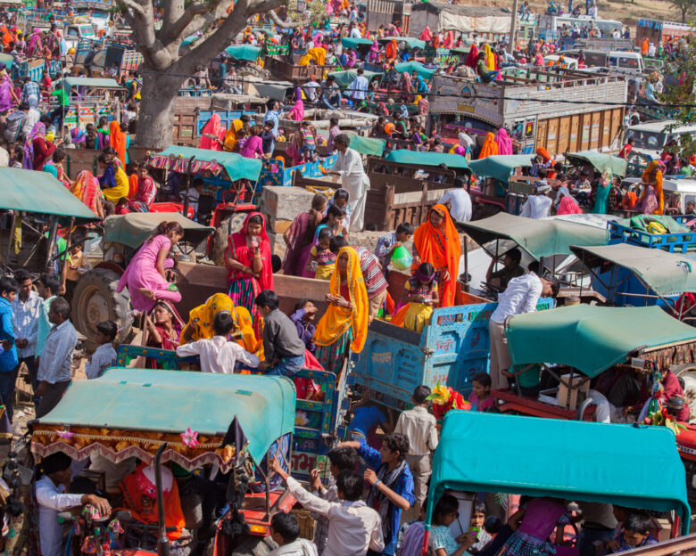 Jaipur, Rajasthan, India – March 24, 2014 : People specially villagers arrives at Chaksu Fair in Jaipur by various means of transporatation,