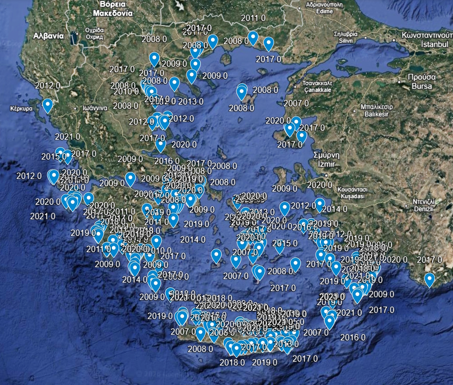 Ο χάρτης όπου εντοπίστηκαν λαγοκέφαλοι