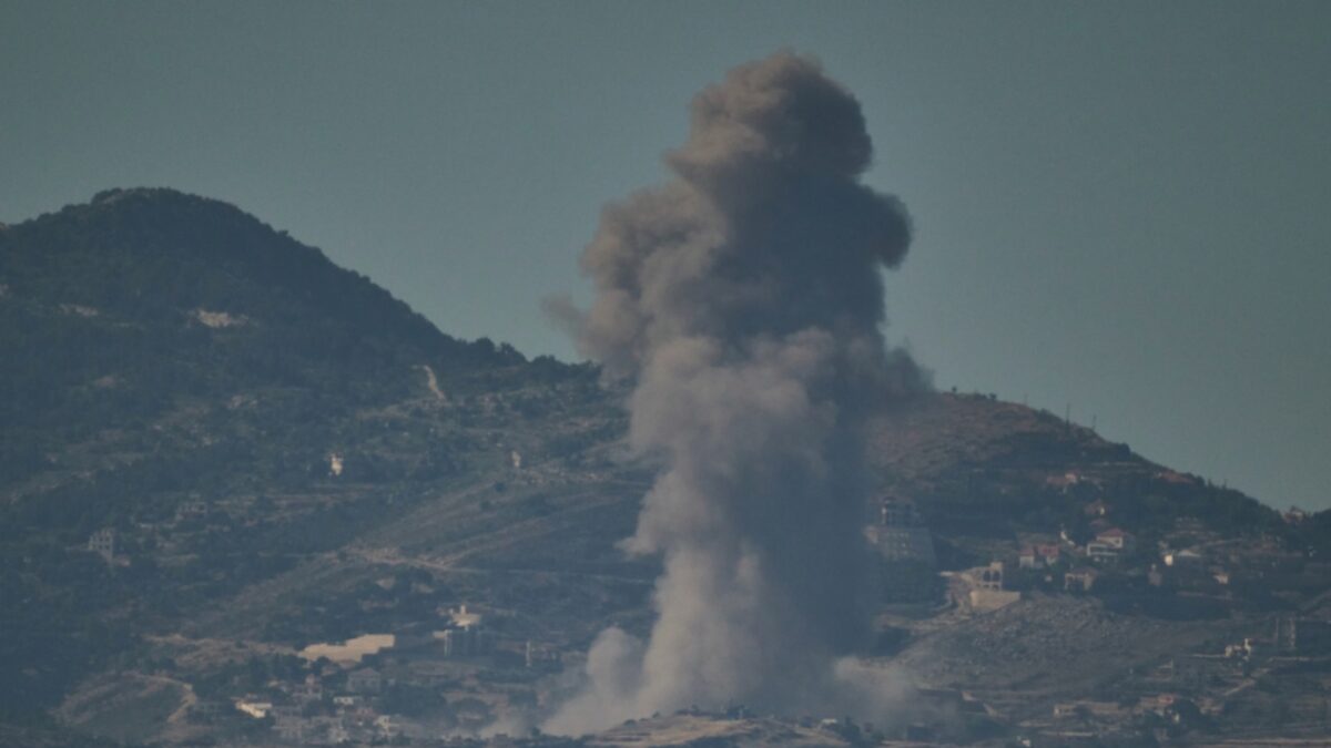 Smoke rises to the sky following an Israeli military strike in southern Lebanon as seen from northern Israel, Friday, June 19, 2026.