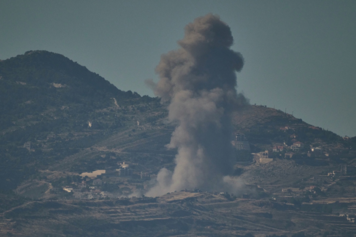 Smoke rises to the sky following an Israeli military strike in southern Lebanon as seen from northern Israel, Friday, June 19, 2026.