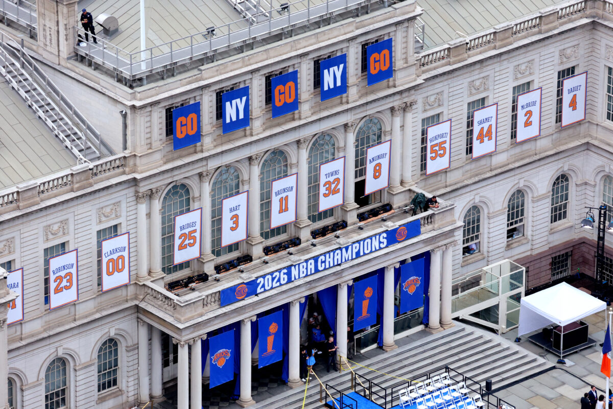 Basketball - NBA - New York Knicks Parade - Woolworth Building, New York City, New York, U.S. - June 18, 2026 General view of the New York City Hall before the parade REUTERS