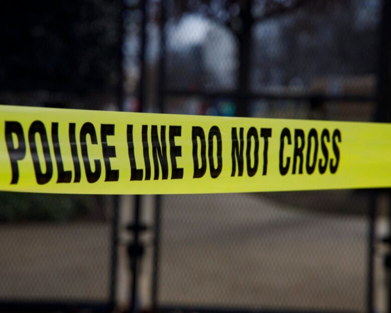 Police tape on Sunday, Jan. 23, 2021, in downtown Washington.