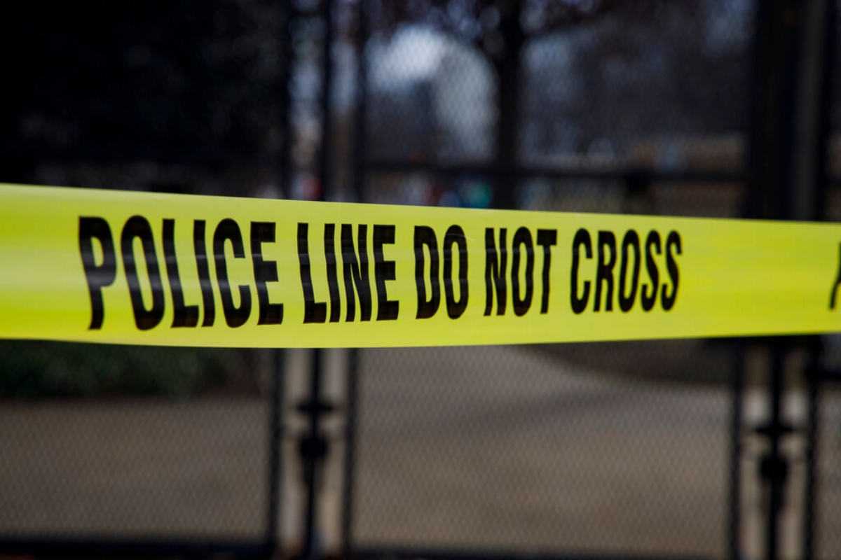 Police tape on Sunday, Jan. 23, 2021, in downtown Washington.